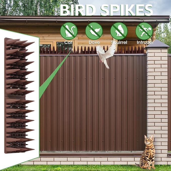 Bird Spikes，Pigeon Outdoor Deterrent Device，30 Pack Bird Deterrent Spikes for Small Birds Pigeon Squirrel Raccoon Cats Bird Defender Spikes for Outside to Keep Birds Away, 29.53 Feet（9 M,Brown