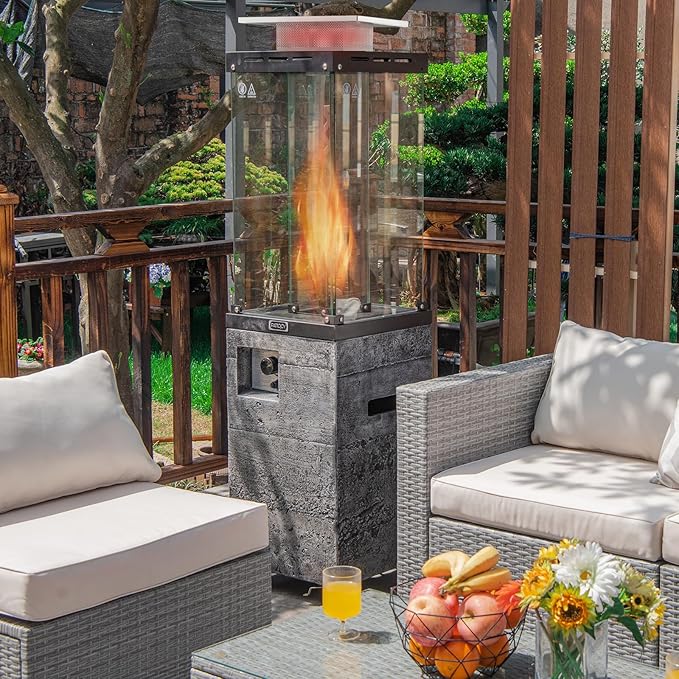 Tangkula 41,000 BTU Propane Patio Heater with Waterproof Cover, Outdoor Heater with Lockable Wheels, Adjustable Feet, Tempered Glass Tube, Suitable for Garden Porch Patio Deck