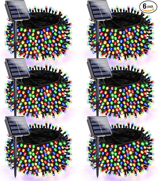 6 Pack Solar Christmas Lights Outdoor Waterproof, Super Bright 270FT 480 LED Solar Lights String with 8 Lighting Modes, Green Wire Solar Twinkle Fairy Lights for Xmas Tree Garden(Multi-Colored)