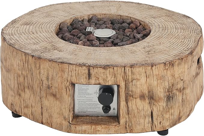 Propane Fire Pit Table, 28" MGO Firepits for Outside, Round Gas Fire Pit for Outside Patio, Propane Fire Table with Rocks for Deck, Backyard, Tank Not Included, 30,000BTU, Brown