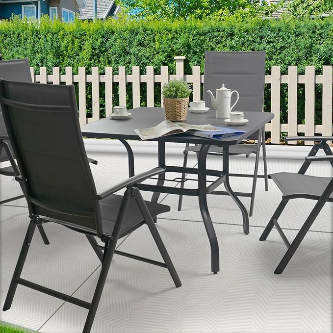 Kozyard Outdoor Patio Dining Table Woodgrain-Look Frame Powder Coated Table for 4, Square Patio Table with Umbrella Hole for Backyard Patio Dining (Gary) (35.4"x35.4")