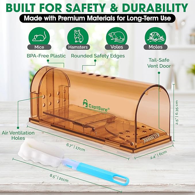 CaptSure Humane Mouse Traps Indoor for Home - Small Trap Indoor/Outdoor, Live Mouse Trap Catch and Release, Pet-Safe Mice Traps- Ideal No Kill Mouse Traps for Rodents, 4 Pack of Humane Mouse Trap