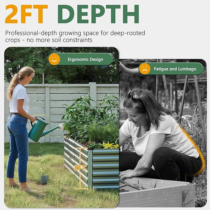 FOOWIN 4pcs 8x4x2ft Galvanized Raised Garden Bed, Planter Raised Garden Boxes Outdoor, Large Metal Raised Beds for Gardening, Garden Bed for Vegetables, Flowers, Herb,478 Gallon Capacity, Silver