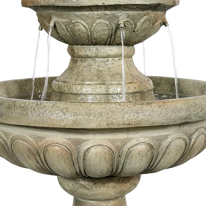 ourrco 42.5" H Traditional Outdoor Water Fountain with Pineapple Finial – Classic Garden Décor with Flowing Cascade and Antique Stone Finish for Patios, Lawns, and Courtyards