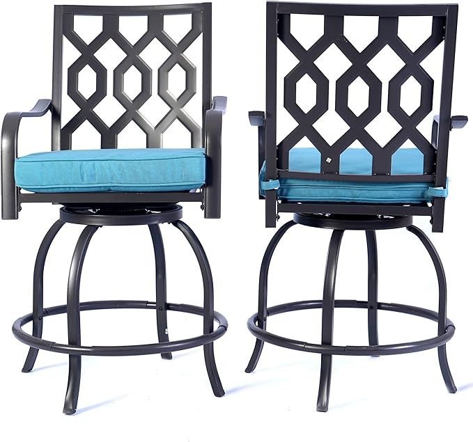 Kozyard Isabella Outdoor Patio High Swivel Bar Stools/Chairs,Counter Height Tall Patio Swivel Chairs, for Bistro Set for 2, Backyard, Cafes, Bistro, Restaurants and Chic Bars (Aqua)