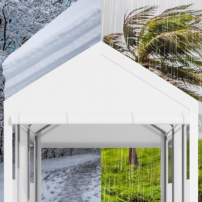 Shintenchi Carport 10' x 20' Heavy Duty Portable Garage, Car Port Canopy with Side-Opening Removable Door & Roll-Up Windows, Car Canopy for Truck,Car,Boat,Motorcycle