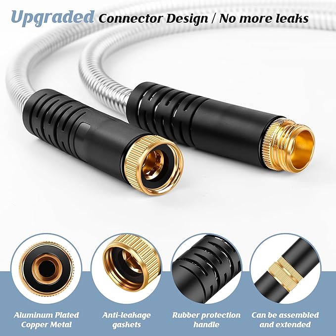 Garden Hose 100FT, Water Hose with 10 Function Nozzle, Garden Hose Metal with Leak-proof Connectors, No-Kink, Lightweight, Puncture-proof, Pet-proof, Sturdy, 550PSI, Hose for Outdoor, Yard