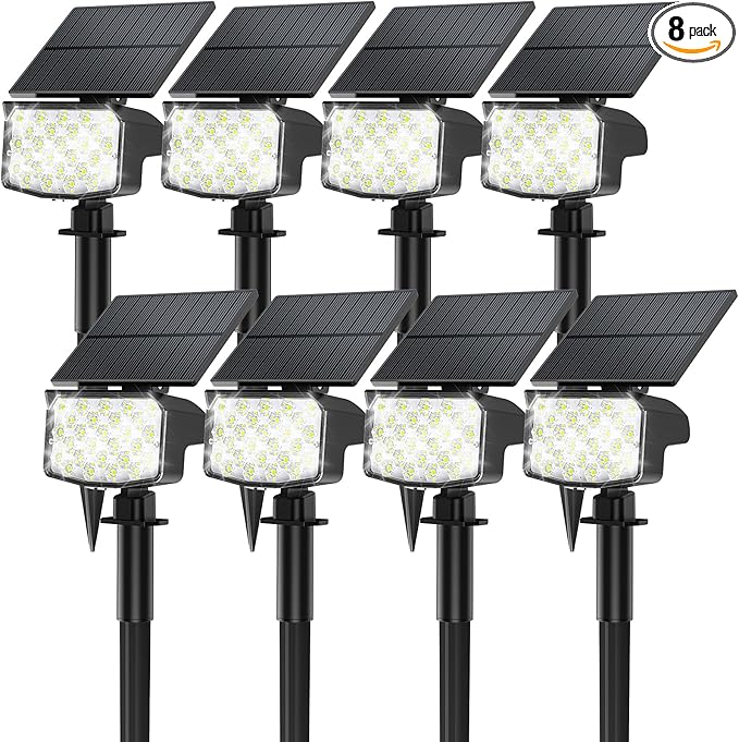 MinPea 8 Pack Solar Spot Lights Outdoor, Waterproof IP65 Adjustable, 3 Lighting Modes Solar Powered Landscape Spotlights for Yard Garden Pathway(Cool White)