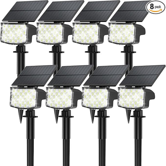 MinPea 8 Pack Solar Spot Lights Outdoor, Waterproof IP65 Adjustable, 3 Lighting Modes Solar Powered Landscape Spotlights for Yard Garden Pathway(Cool White)