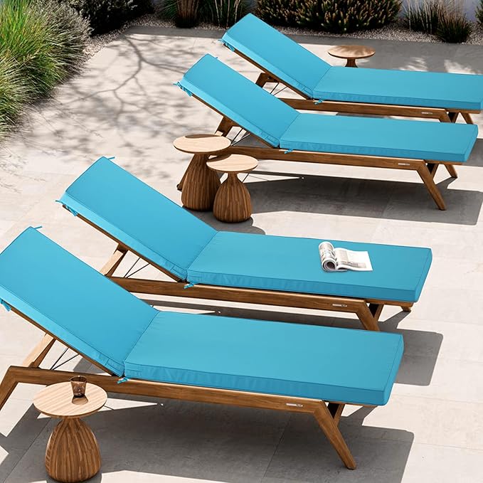 Outdoor Chaise Lounge Cushion Set of 2, Fadesafe Water-Repellent Lounge Deck Reclining Chair Cushions for Patio Furniture Lawn Pool Resort Hotel, 72x21x3 Inch, Teal