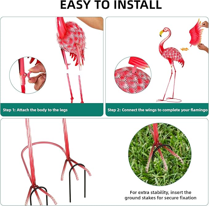 Ultym 36.5" Extra-Large Flamingo Statue, Handmade Metal Flamingo Yard Decor, Lawn Sculptures with Stable Ground Stakes, Backyard Decoration, Metal Garden Art