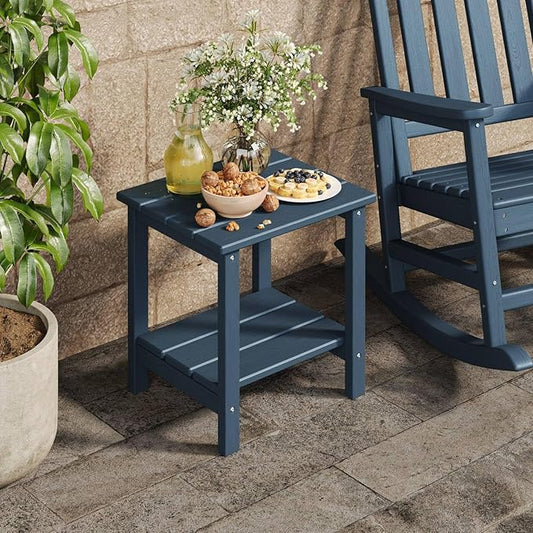 GarveeLife Adirondack Outdoor Side Table 18 x 15 in, HDPE 2-Tier Patio Side Tables for Outside, All-Weather End Table for Patio Pool Deck Indoor Backyard, Navy Blue-2Pcs