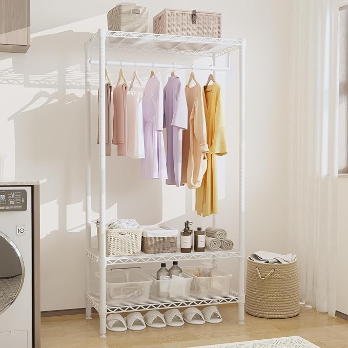 Heavy-Duty Clothing Rack with Adjustable Wire Shelving, Freestanding Closet Organizer for Hanging Clothes, 660 lbs Load Capacity Metal Wardrobe Storage, 17.72" D x 35.43" W x 68.9" H
