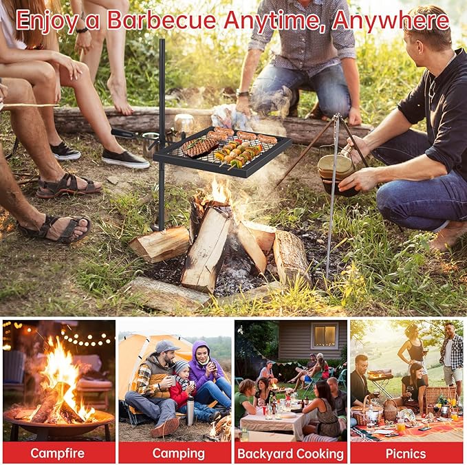 Swivel Campfire Grill, Heavy Duty Steel Mesh Grate, 16.7 x 12.6'' Camping Grates, Camping Essentials with Carrying Bag, for Outdoor Campsite & Party(Set of 2)