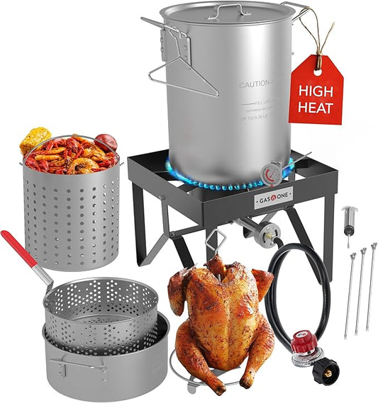 GasOne Large Turkey Fryer Set with Propane Burner – 30QT & 10QT Pots, Complete Set Outdoor Cooker for Turkey, Chicken, Crawfish, Crab, Shrimp