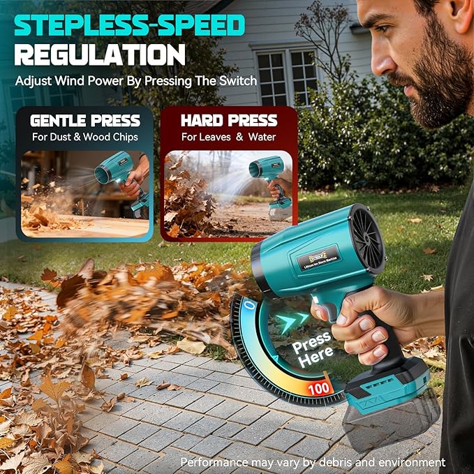 DIYtoolifz 800,000RPM Cordless Leaf Blower Compatible with Makita 18V (Tool Only), Brushless Motor, Adjustable Speed, Lightweight Portable Electric Blower for Car, Patio, Garden (Without Battery)