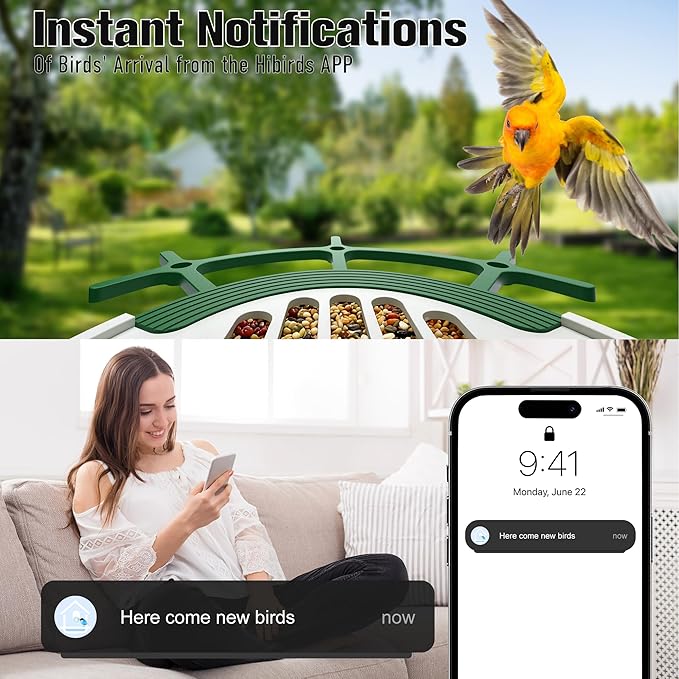 Voxblend Bird Feeder with Camera 3W Solar Powered Panel: Smart Bird Feeder for Outdoors with AI Birds Identify Auto Capture, 2K Live Video, Instant Arrival Alert, Ideal Gift for BirdLovers(Green)