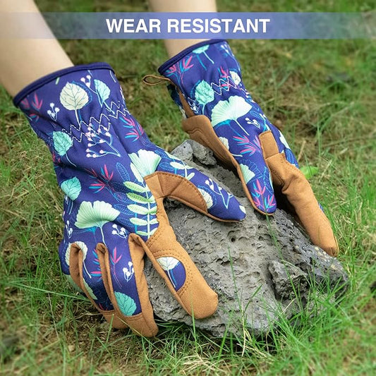 Womens Gardening Weeding Working Gloves, Leather Garden Glove for Women Thorn Proof No Stab for Digging, Planting,Pruning