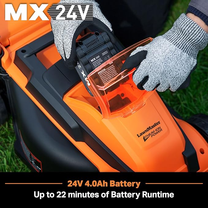 LawnMaster 20VMWGT 24V Max 13-inch Lawn Mower and Grass Trimmer 10-inch Combo with 2x4.0Ah Batteries and Charger