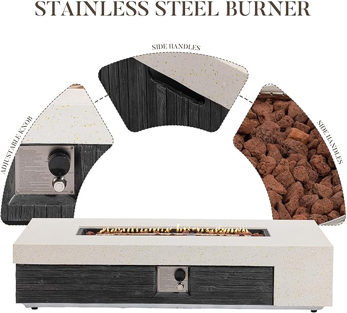 COSIEST 56" Outdoor Propane Fire Pit Table Rectangle Gas Fire Pit Table with Concrete & Wood Grain Design, 50000BTU Electronic Ignition Fire Tables for Patio, Backyard, Garden Heating