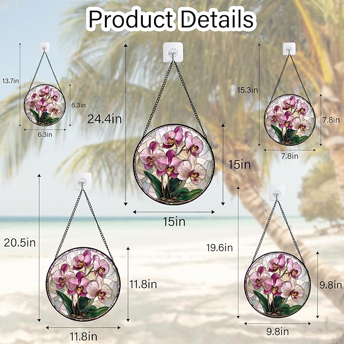 AMDERVEN Stained Glass Window Hanging - Pink Purple Phalaenopsis Flowers Sun Catcher for Door Home Decor Plant Suncatcher Christmas Mother's Day Birthday Gifts for Women Men Mom Nana 11.8 in