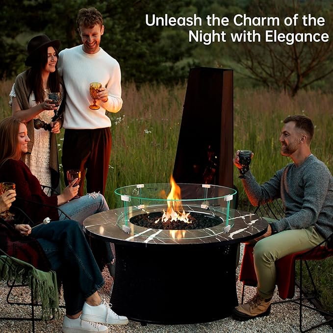 Fire Pit Wind Guard - 23" x 23" x 7" Round Glass Wind Guard for Outdoor Gas Fire Pit Table, Clear Tempered Glass with Hard Aluminum Brackets, Easy Assembly
