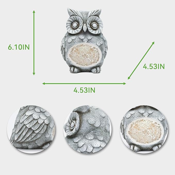 Rezpuao Solar Owl Garden Statues Outdoor Decor Resin Owl Figurine with Solar Light for Patio,Balcony,Yard,Lawn Ornament,Perfect Garden Gift