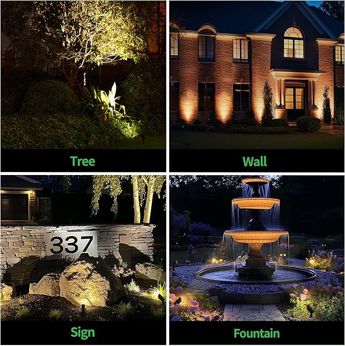 Varmtalys Outdoor Landscape Spotlights - 2700K/3000K/3500K/4000K/5000K Switchable White, LED Low Voltage Spot Lights Hard-Wired, IP65 Waterproof Uplighting, Black Aluminum for Backyard Fence 8 Pack