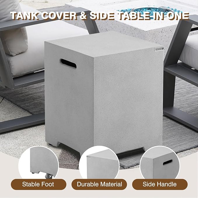 3-Piece Outdoor Propane Fire Pit Table Set – Premium Marble-Like MgO Finish, 56-Inch Gas Fire Table with Tank Table & Glass Wind Guard for Patio, Garden & Backyard, Includes Rain Cover & Lava Rocks