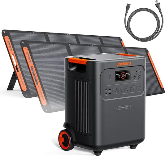Jackery HomePower 3600 Plus Portable Power Station with AC Cable and 2X 200W Solar Panels, 3600W AC Output, 3584Wh Solar Generator, Expandable up to 43kWh, Essential Home Backup for Home Use