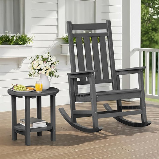 SERWALL Round Outdoor Side Table Set of 4, HDPE Small Adirondack Double End Table, Gary