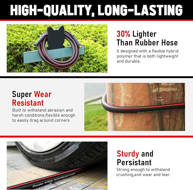 Garden Hose 25ft x 5/8", NON-EXPANDABLE Heavy Duty Premium Flexible Water Hose, No Kink, Leakproof, Lightweight Hybrid Hose with Male to Female Fittings for Household&Backyard