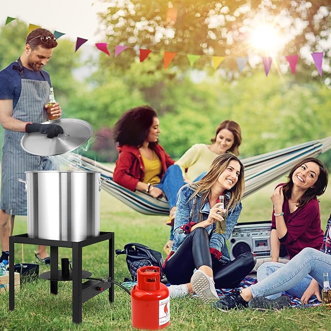 OT1601 Seafood Boil Kit, Featuring a Propane Burner, Propane Regulator, and a 60QT Pot with Basket, Built for Heavy-Duty Outdoor Use for Hotel Catering,Crawfish Boil Party,Community Event