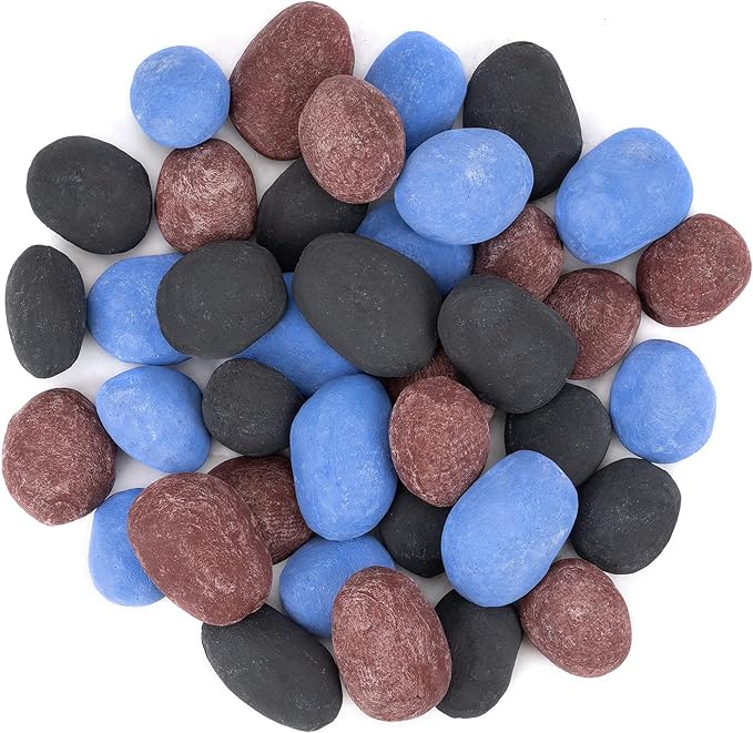Stanbroil 24pcs Light Weight Ceramic Fiber Pebble Stones for Indoor Outdoor, Gas Inserts, Ventless, Vent Free, Electric, Outdoor Fireplaces and Fire Pits - Blue