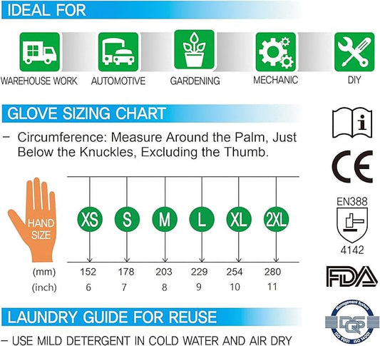 GYC Gloves, Sanitized, DIY Gardening, Food Contact ECO Micro Finish Safety Work Gloves - 10 Pairs Pack - General Work Glove, Comfortable Grip, Anti-Slip (EM-223A / SIZE 7 - Small)