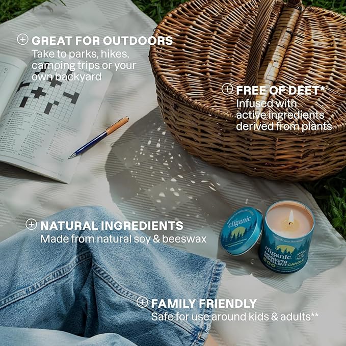 Cliganic Natural Mosquito Repellent Candle (Large 16oz, Pack of 2) | Citronella, DEET Free, Essential Oil Infused for Outdoor, Camping | Burns 55 Hours