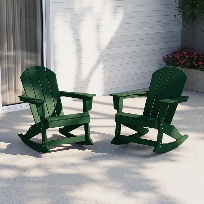 WestinTrends Malibu 2 Piece Set Outdoor/Patio Poly Adirondack Rocking Chairs (2 Seater), Dark Green