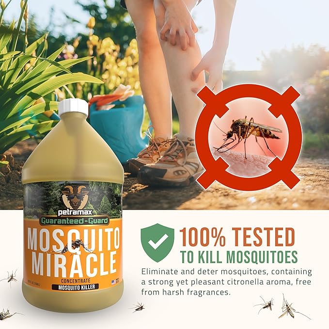 PetraMax Miracle Outdoor Mosquito Spray for Yard - Tested to Kill, Backyard Mosquito Fogger Machine Liquid Concentrate - Pet Safe Fogger Spray - Commercial/Private Pet Friendly Lawn Treatment (4 Gal)