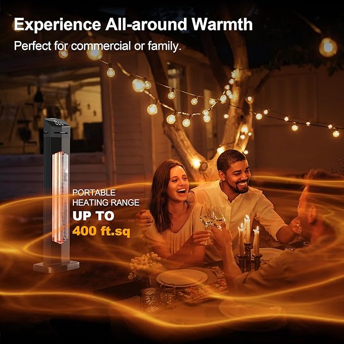 Outdoor Heaters for Patio,1500W Electric Infrared Radiant Heater with Remote,37IN Portable Tower Space Heater with 12H Timer,Tip-over Protection for Garage,Backyard,Porch,Indoor,Black