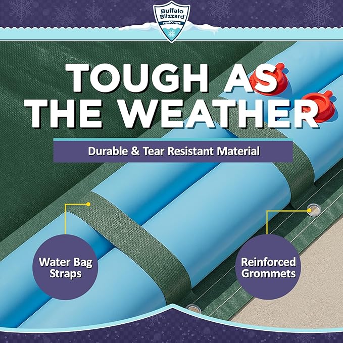 Buffalo Blizzard Supreme 16 ft x 32 ft Rectangular Winter Pool Cover | Green/Black | Closing Inground Swimming Pools | Easy to Install | Heavy Duty, Cold & UV Resistant | Shields from Seasonal Debris