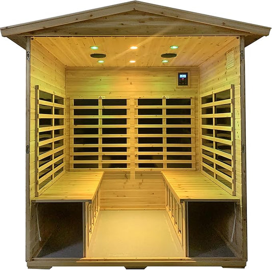 LTCCDSS Low EMF Outdoor Far Infrared Sauna 4-Person, Hemlock Wood Sauna for Home, Withstand Temp -5℉-104℉, Bluetooth Speakers, LED Reading Lamps, Chromotherapy Lights