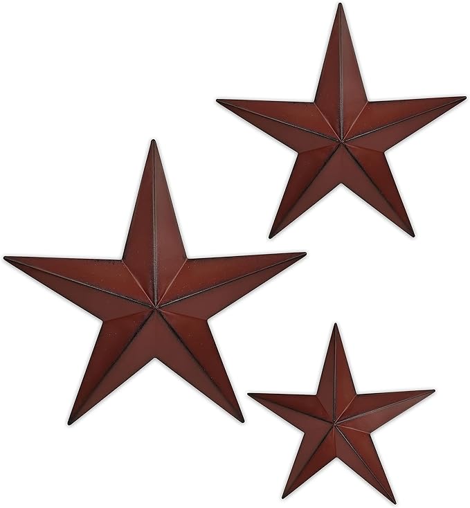 JoyEvy 6" 9" 12"（3pieces Red Black Barn Star Texas Stars Art-Metal Stars for Outside Rustic Vintage Western Wall Decor Country Home Farmhouse Wall Decorations
