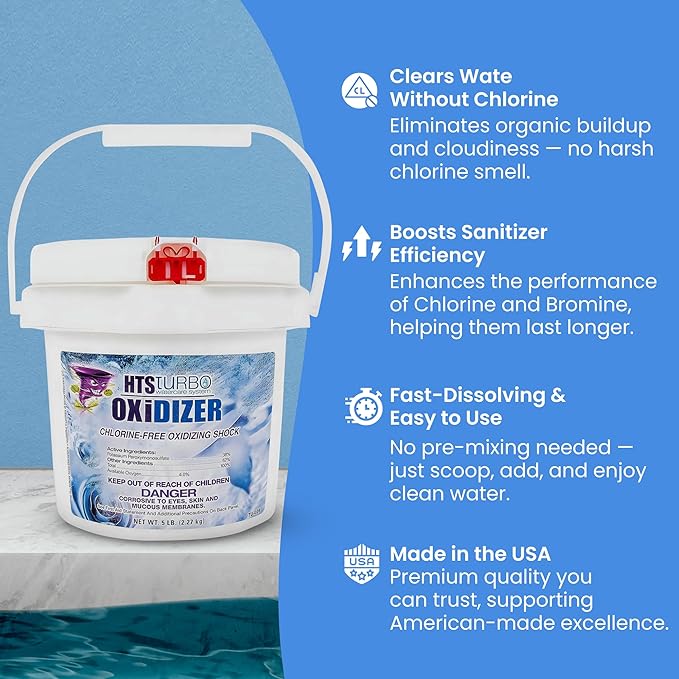 Oxidizer Shock for Pools, Hot Tubs & Spas - 5 lbs Made in USA | Fast-Dissolving Oxidizing Shock for Pool | Non Chlorine Pool Shock Treatment | Non Chlorine Shock for Pool Clears Water