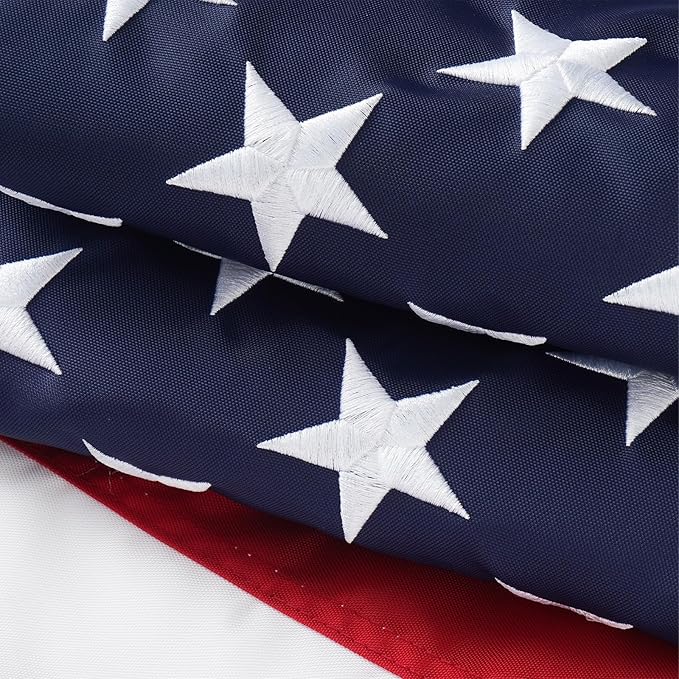 SYII American Flag 8x12 Ft TearProof Series for Outside, Heavy Duty Tough Spun All Weather US Flag for High Wind, Embroidered Stars Sewn Stripes and Brass Grommets