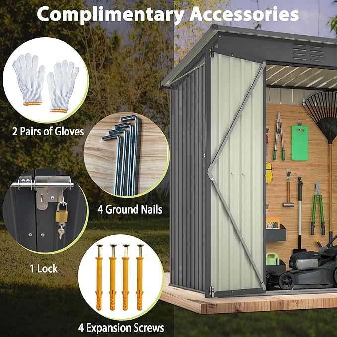 Outdoor Storage Shed, 6 X 4 FT Large Metal Utility Tool Sheds with Floor Frame, Steel Garden Shed for Backyard Garden Patio Lawn，Black