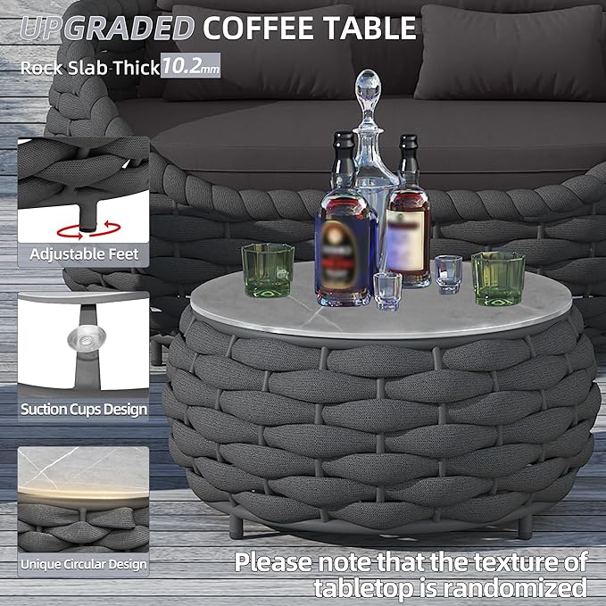 TWT 6-Piece Aluminum Patio Furniture Set, Modern Outdoor Conversation Set Sectional Sofa with Water Repellent Thick Cushions and Coffee Table for Balcony, Garden