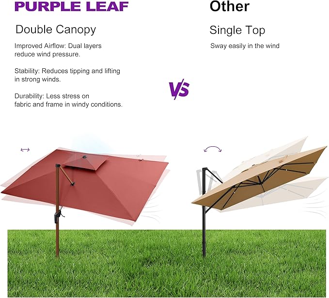 PURPLE LEAF 11ft Patio Umbrella Outdoor Square Umbrella Large Cantilever Umbrellas Windproof Offset Umbrellas Heavy Duty Sun Umbrella for Garden Deck Pool Patio, Brick Red