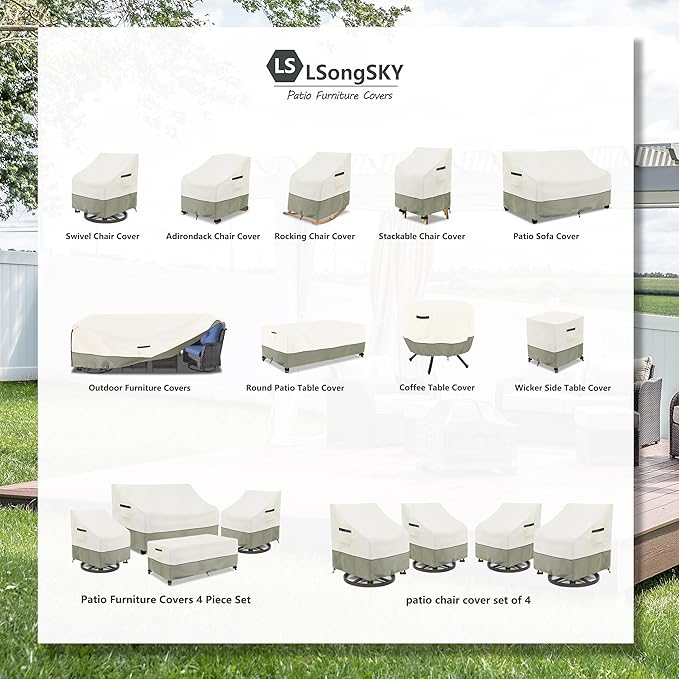 Outdoor Swivel Lounge Chair Cover 2 Pack,(35 W x 37 D x 38.5 H inches) 100% Waterproof Heavy Duty Outdoor Chair Covers,Patio Furniture Cover for Swivel Patio Chair,Beige