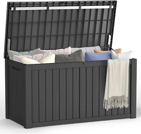 Outdoor Storage Box - Lockable Waterproof UV-Resistant Resin Deck Box for Patio Cushions, Pool Accessories (Black, 150 Gallon)
