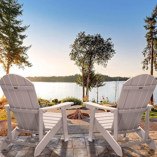 Adirondack Chair, All Weather Resistant Plastic Chairs with Cup Holder, 5 Easy Steps to Install, Outdoor Chairs for Patio, Garden, Backyard Deck, Lawn, Fire Pit - Grey